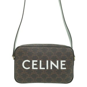 Celine Triomphe Messenger Bag Shoulder Canvas Leather Black Brown